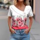 thumbnail image 4 of Camisetas de Manga Corta para las Mujeres Impresas Primavera Verano Botón de la Camiseta Casual, Camisetas de Mujer Casual, 4 of 4