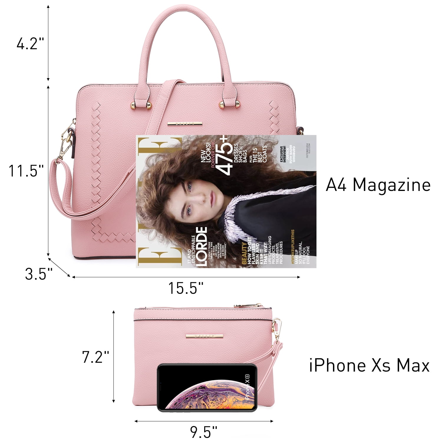 Women's Fashion Handbag Slim Shoulder Bag Tote Satchel Purse Top Handle Briefcase Work Bag for 14 in Laptop