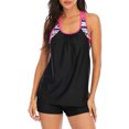 thumbnail image 1 of Laegsmetg Tankini Push-Up à Rayures Blouson pour Femmes avec Shorts, 1 of 6