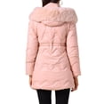 thumbnail image 3 of Abrigo acolchado grueso de invierno para mujer INSPIRE CHIC con capucha de piel sintética removible, chaqueta parka cálida M Rosa, 3 of 6
