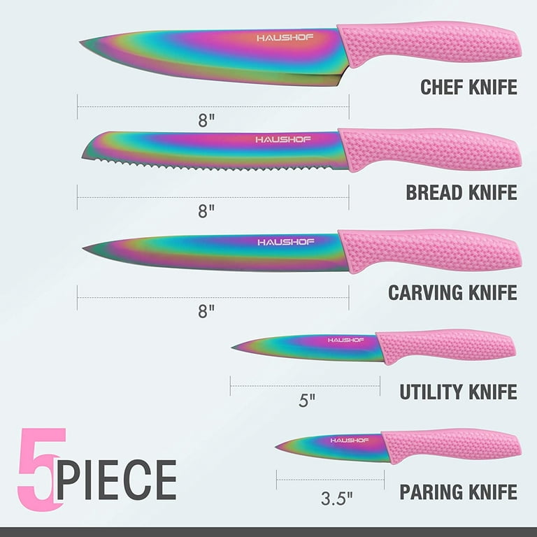 HAUSHOF Kitchen Knife Set 5PCS Black Rainbow Knife Sets Premium