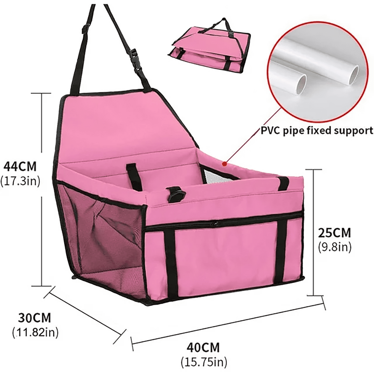 Portable Pet Car Seat Booster for Small Dogs, Travel Dog Car Seat with Clip-On Safety Leash and Sturdy PVC Frame, Anti-Collapse Design, Ideal for Small Dogs Under 25 lbs
