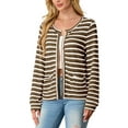 thumbnail image 3 of JWD Women's Cardigan Button Up Long Sleeved Sweater Soft Knit Striped Top Coffee Stripe M, 3 of 5
