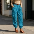 thumbnail image 4 of Luvior Women‘s High Waist Wide Leg Cargo Pants – Non-Stretch Loose Fit Casual Trousers with Multiple Pockets Comfortable Everyday Wear BlueB XL, 4 of 6