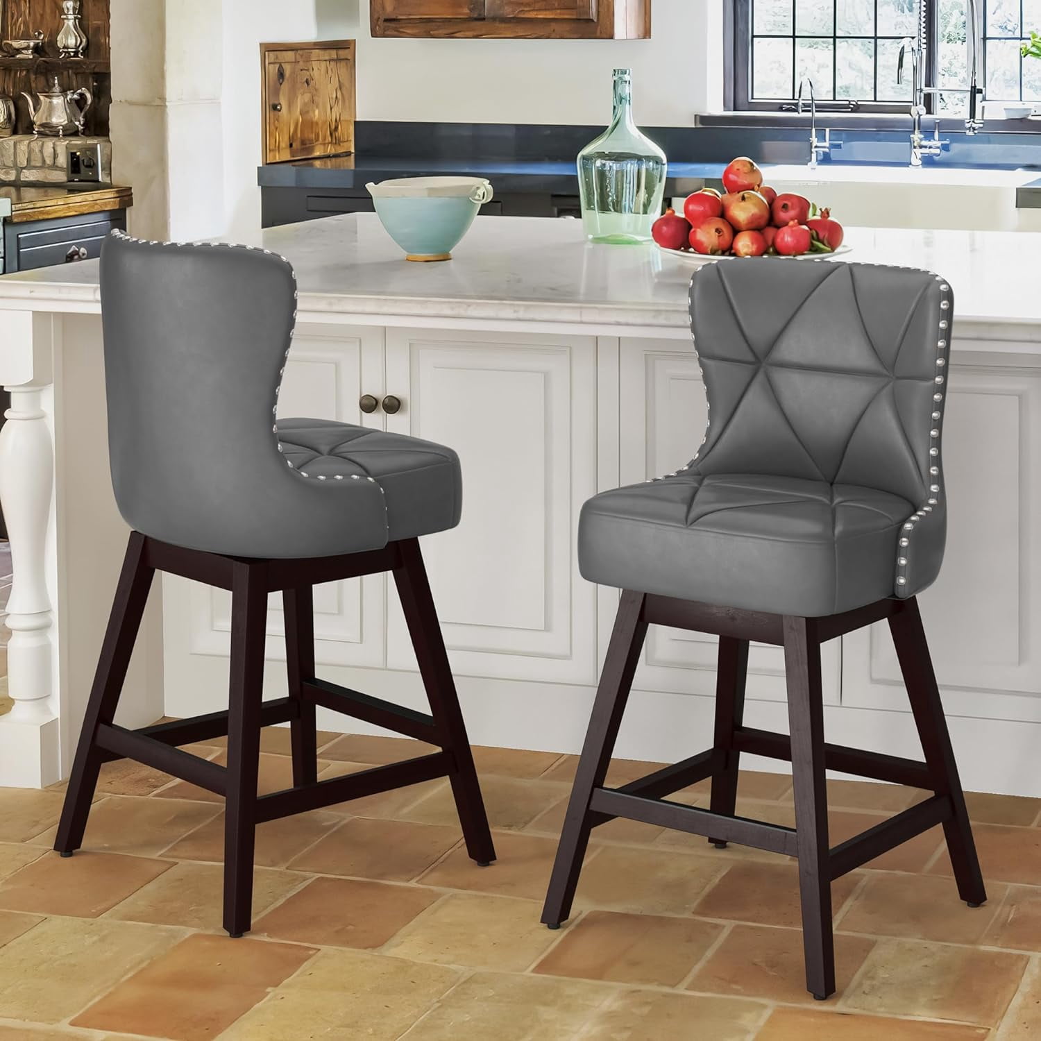 Dycanpo 26" Swivel Bar Stool with Upholstered Back, for Home Kitchen, Dark Gray