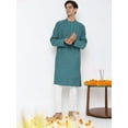 thumbnail image 5 of In-Sattva Men's Indian Embroidered Dobby Textured Woven Long Kurta Tunic; Turqouise; SM, 5 of 5