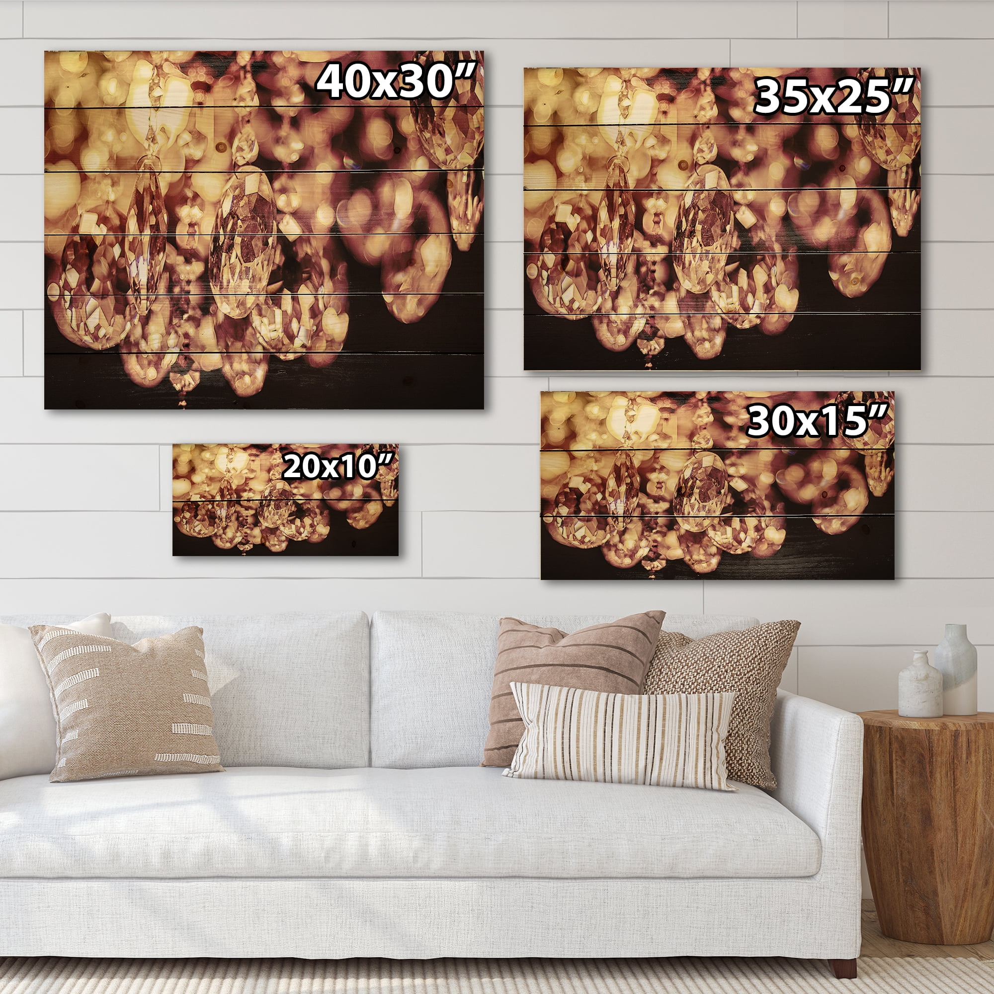 Designart 'Chandelier With Chrystak Hanging' Modern Print on Natural Pine Wood