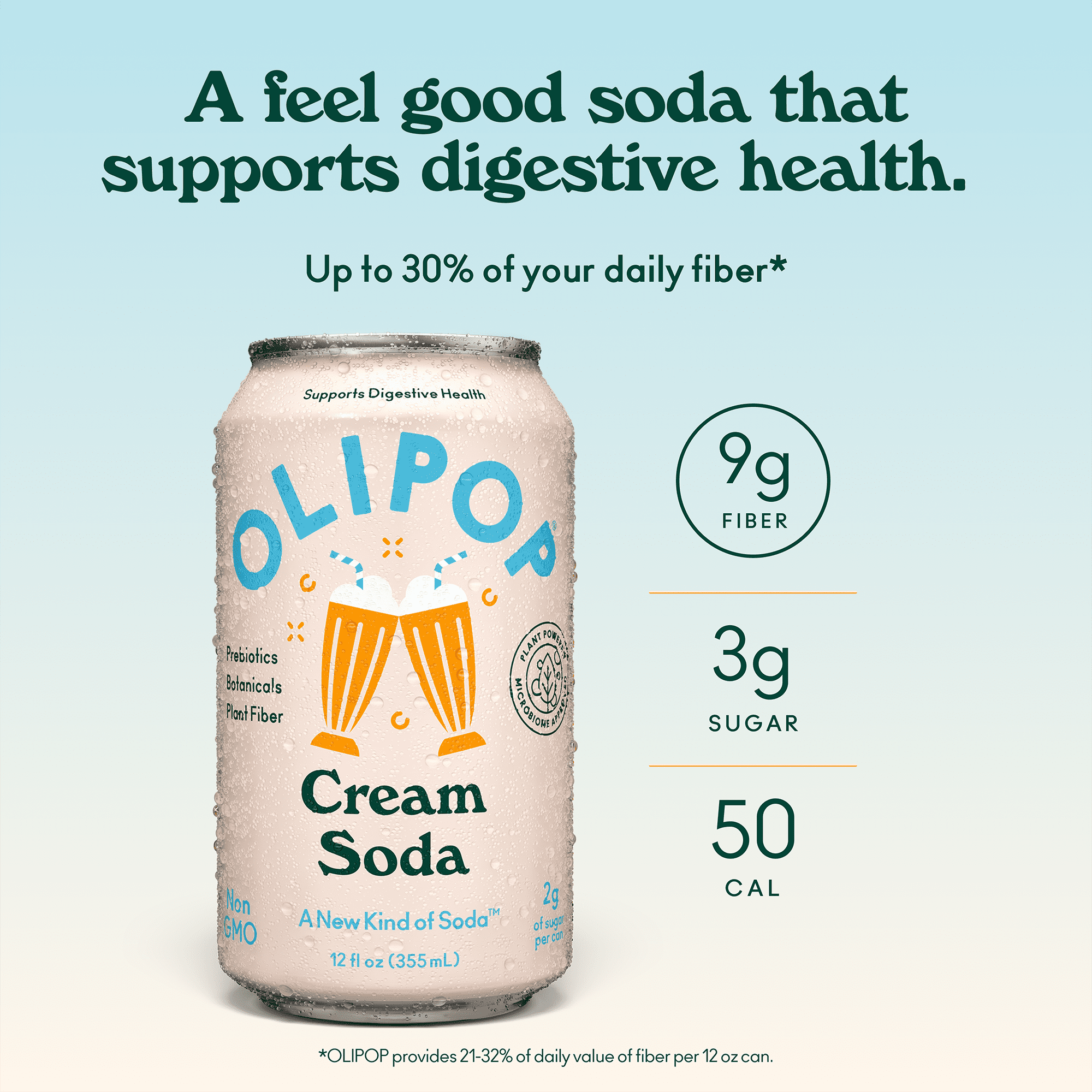 Olipop Prebiotic Soda Pop, Cream Soda, High Fiber, 12 fl oz 12