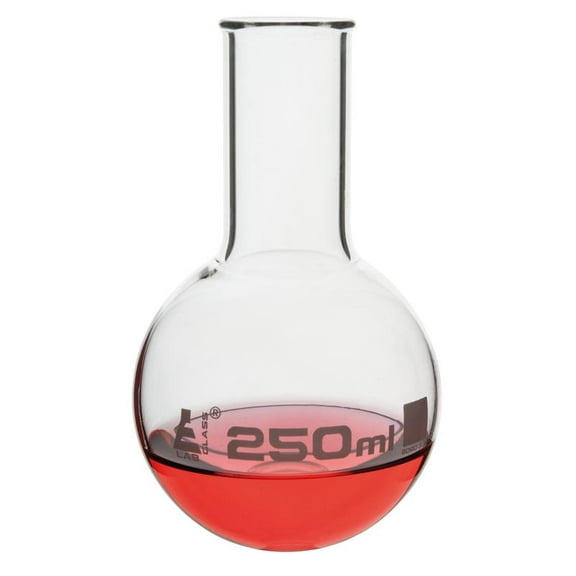 250mL Round Bottom Boiling Flask, Narrow Neck (1.1" ID), Borosilicate 3.3 Glass - Eisco Labs
