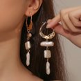 thumbnail image 2 of Yesbay 1 Pair Long Golden Irregular Geometric Faux Pearls Drop Earrings Women Large Statement Dangle Earrings Birthday Gift, 2 of 7