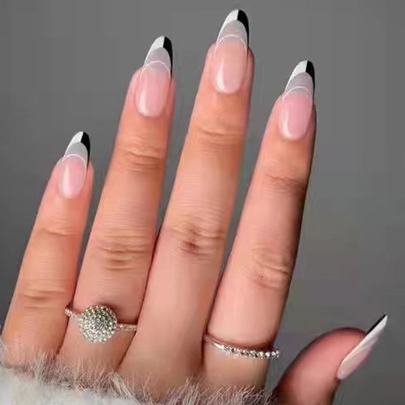 french tip nails with ring finger design