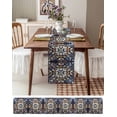 thumbnail image 3 of Orange Blue Ethnic Table Runner 72 Inches, Rustic Boho Flowers Impressionist Bed Runner Dresser Scarves Tabletop for Indoor Outdoor Parties/Ceremony/Banquet, 13" x 72", 3 of 8