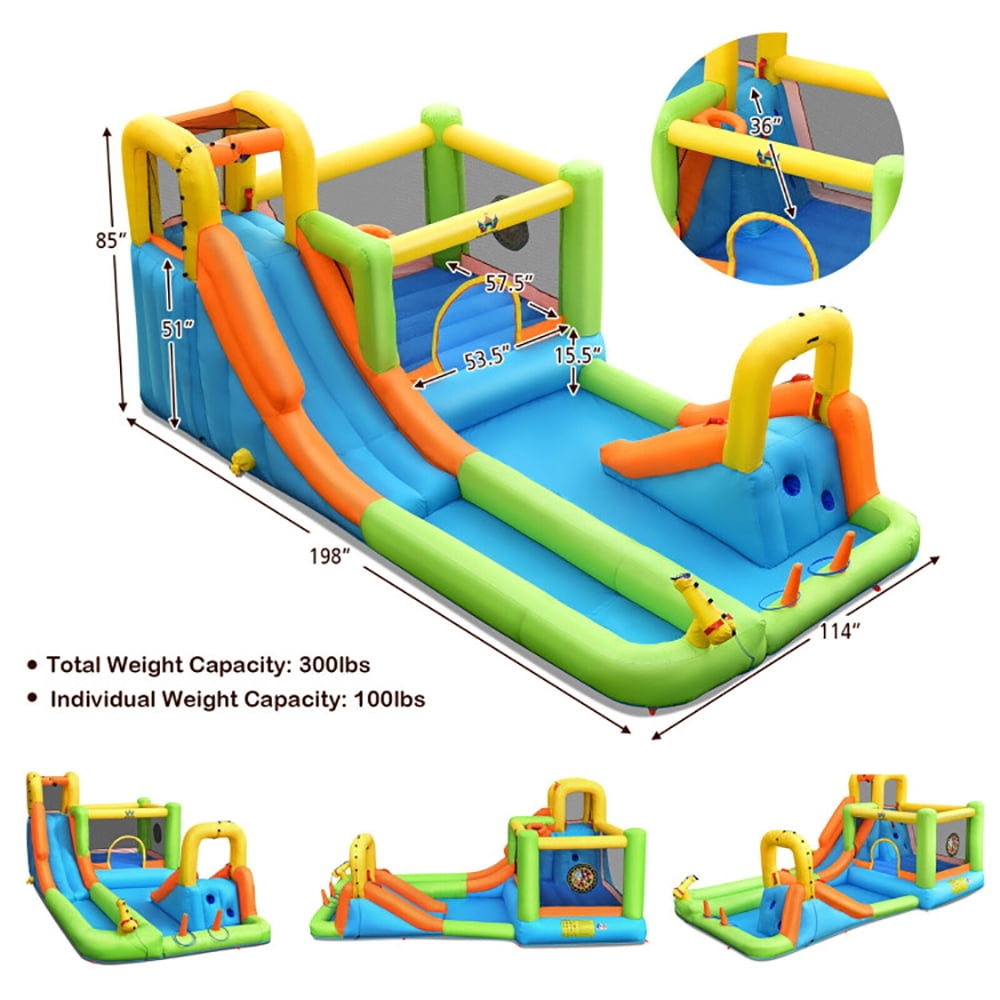 Aimee Lii 8-in-1 Inflatable Water Slide Bounce House with Splash Pool and 735W Blower, Playhouse for Kids Outdoor