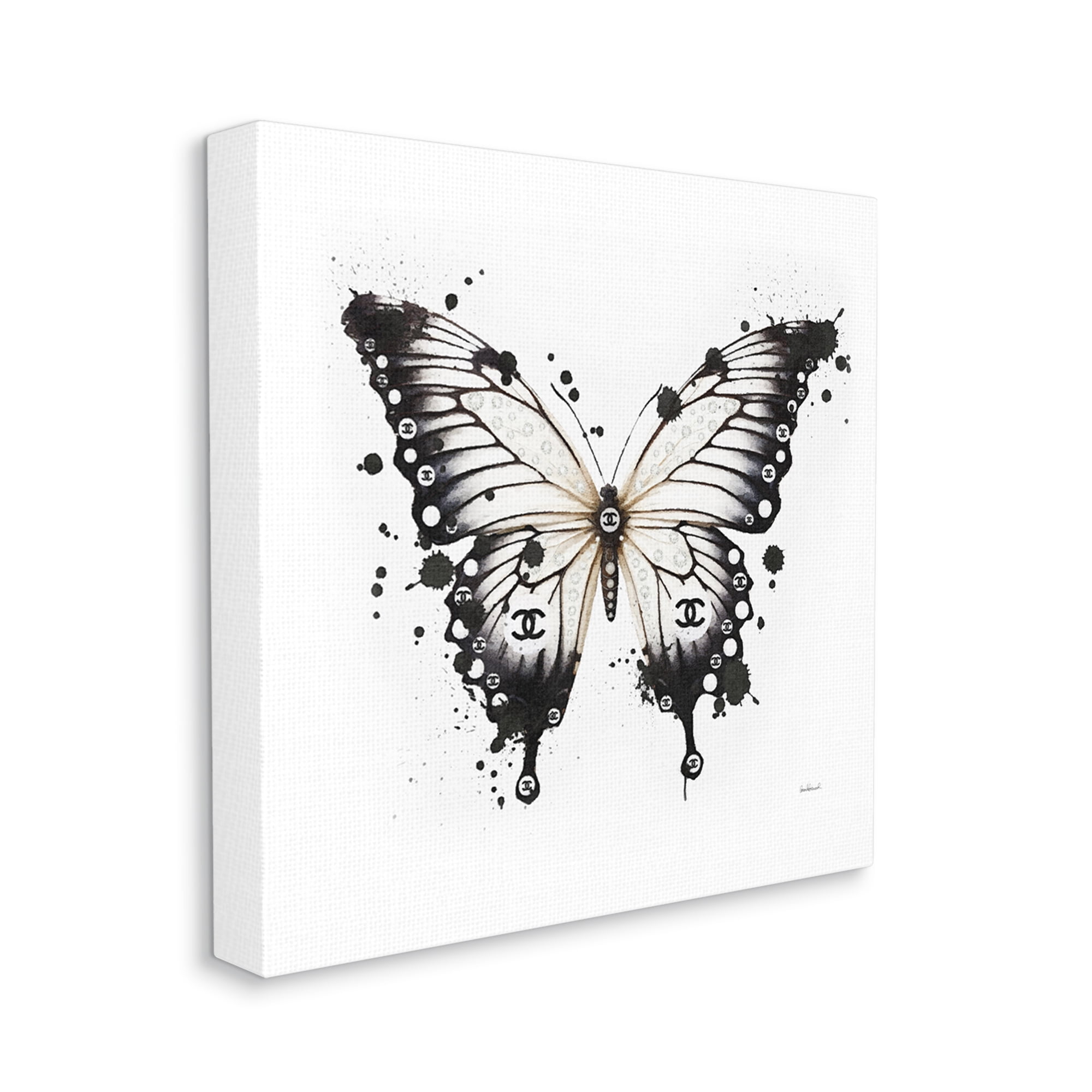 Stupell Industries Modern Black Butterfly Animals & Insects Painting Gallery Wrapped Canvas Art Print Wall Art, 24 x 24
