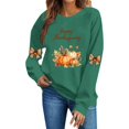 thumbnail image 2 of VKOYWKM Women's Happy Thanksgiving Sweatshirt Funny Letter Pumpkin Print Long Sleeve Crewneck Fall Pullover Tops, 2 of 5