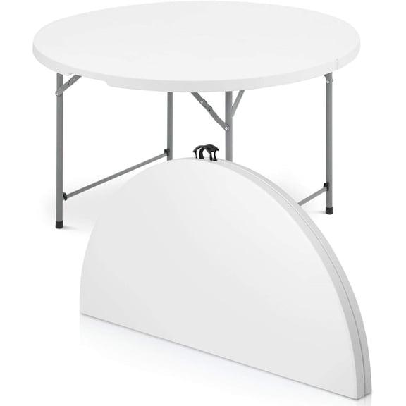 4 ft Round Folding Table with Carry Handle, Portable Heavy-Duty Utility Table for Indoor or Outdoor Use, 48 Inch, White
