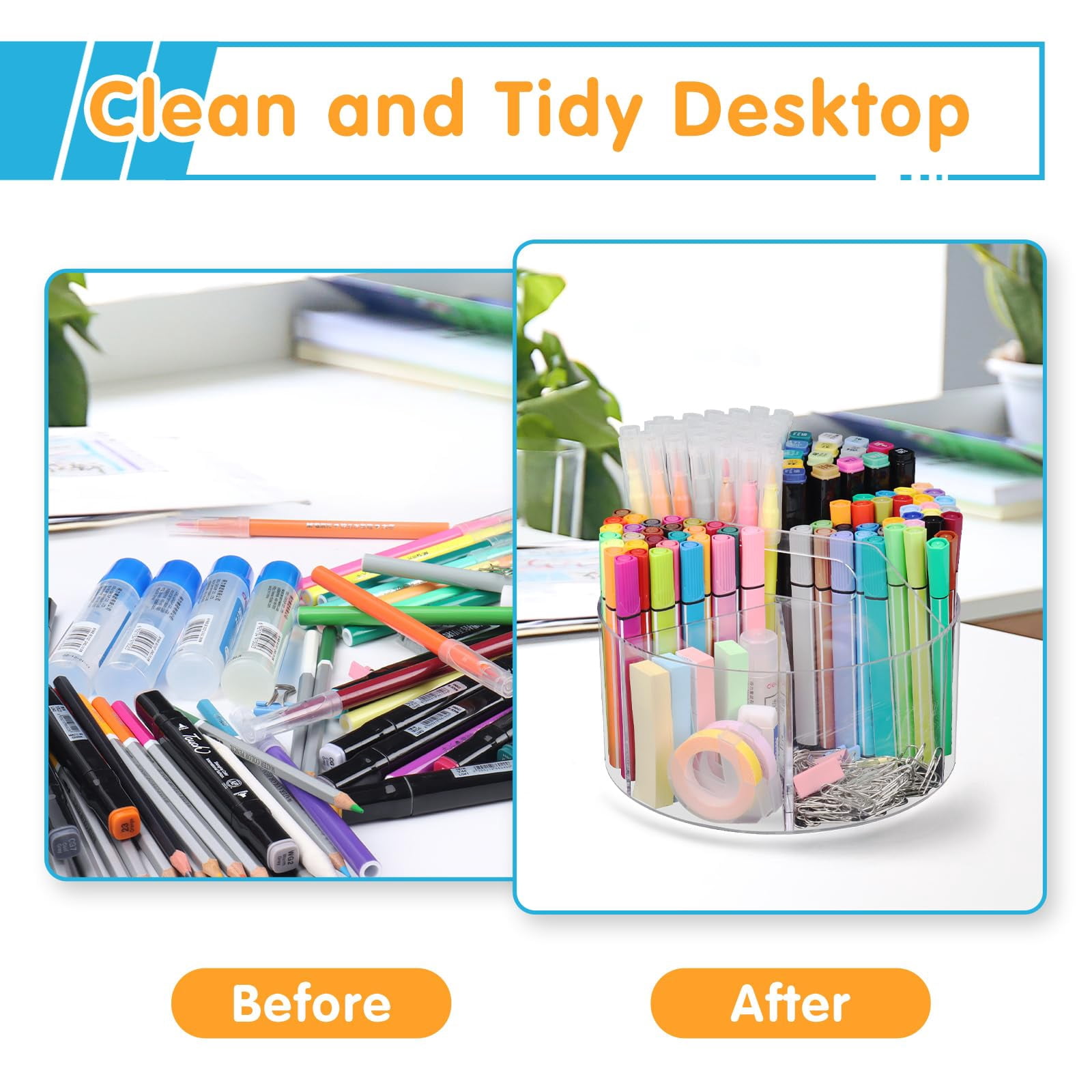 Pen Holder  2 Pack 360 Rotating Organizer With 6 Compartments Desk Office Storage For 800 Pens Markers Crayons And Art Supplies