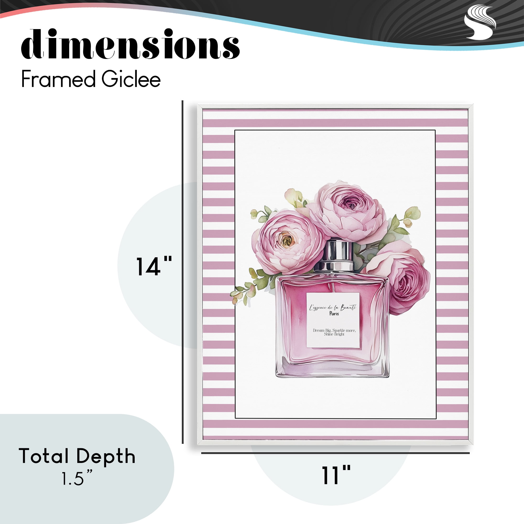 Rosy Pink Perfume Bouquet White Framed Giclee Art, design by Christine Simpson Art