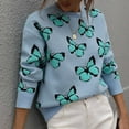 thumbnail image 6 of Herrnalise Women's Knitted Crop Tops Fashion Long Sleeves Round Neck Butterfly Print Loose Tops Blouse Knitted Sweater Pullover Jumper Sweaters, 6 of 6