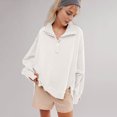 thumbnail image 4 of Fall Spring Women Sweatshirt Loose Turn-down Collar Lantern Sleeves Loose Solid Color Side Slit Buttoned Solid Color Sport Daily Wear Casual Top, 4 of 8