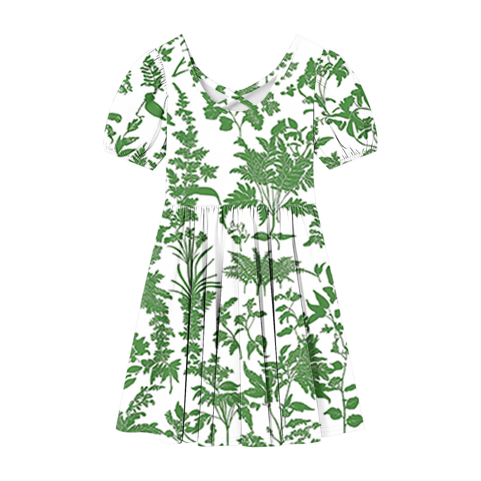 ATOGUTA Sun Dresses for Girls 2026 Vacation Summer Hawaiian Beach Vacation Party Wedding Birthday Short Sleeve A-Line Dress Size 5T-15, Army Green