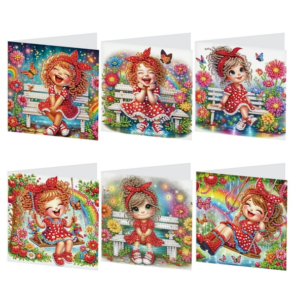 6pcs Diamond Art Painting Set Greeting Card, Swing Rainbow 5D DIY Special Shape Diamond Greeting Card Creative Gifts, Christmas Thanksgiving Greeting Card Congratulation