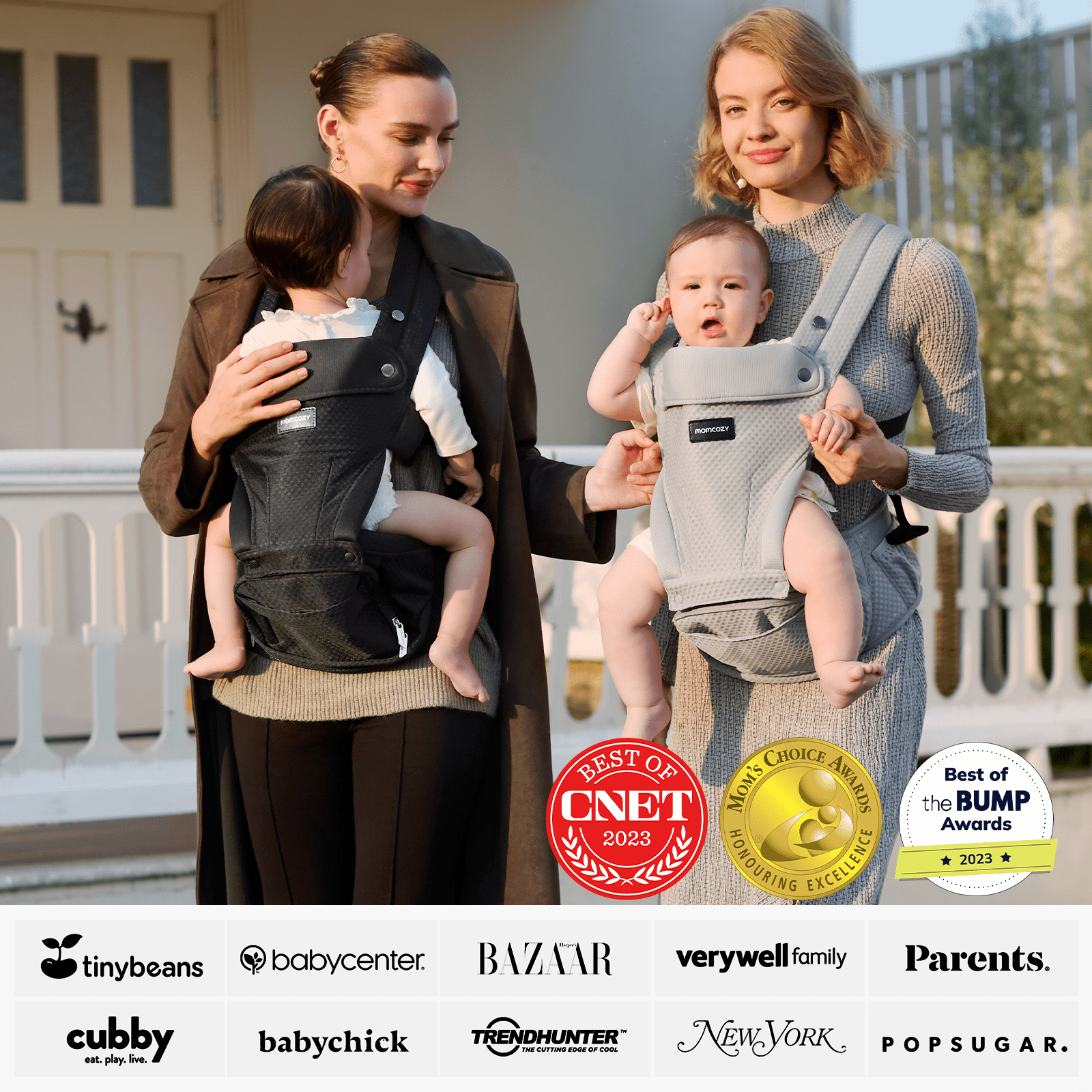 Momcozy Baby Carrier with Hip Seat, 2-in-1 Detachable Infant Hip Seat Carrier for Toddlers up to 44lbs. Breathable for Hands-Free Carrying. Fits Waist Sizes up to 47 Inches for Mom & Dad