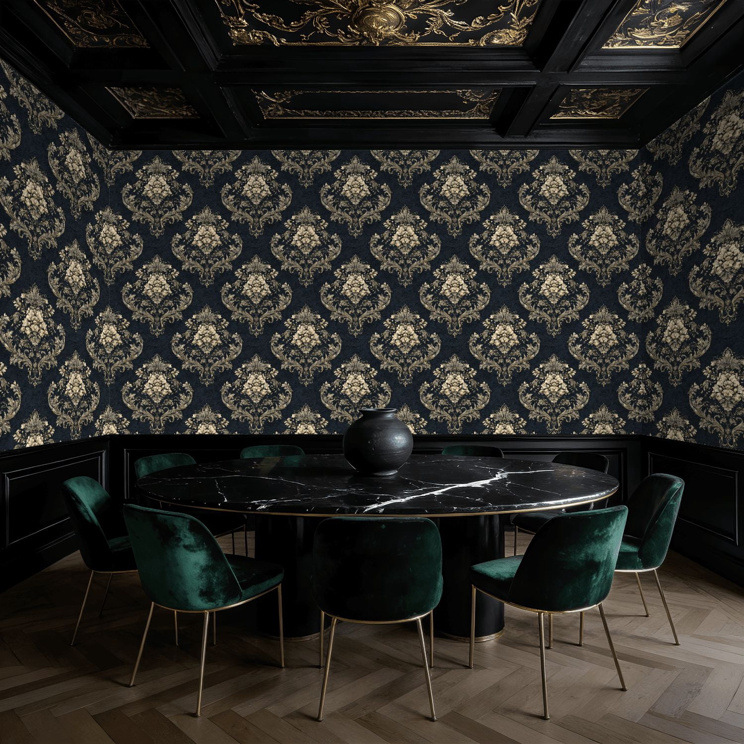 Baroque Peel and Stick Wallpaper Sophisticated Dark Navy Vintage Baroque blue Wall Mural 17.7in x 9.8ft Self Adhesive Removable Wall Paper Renter Friendly Wallpaper for Bedroom Livingroom Men