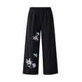 thumbnail image 4 of Tbopshirt Pants for Women Elastic Waist Floral Embroidery Wide Leg Capri Pants Side Pockets Textured Casual Trousers,Black,M-4XL, 4 of 5