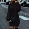 thumbnail image 3 of Women's Sweater Dress Knit Dress Long Sleeve Mock Neck Off Shoulder Solid Color Winter Dress for Holiday Casual,Black,S, 3 of 7