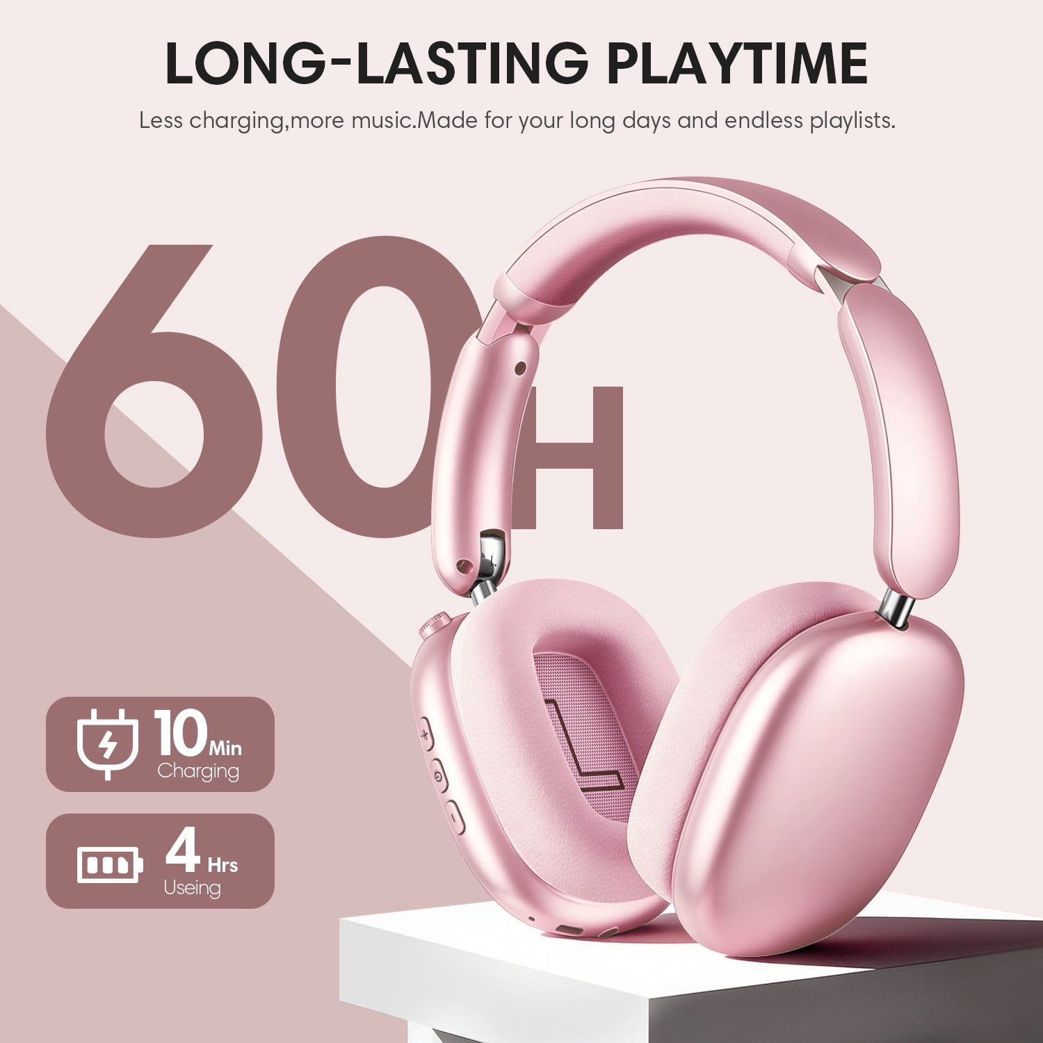Mahipey Y02 Active Noise Cancelling Headphones,Bluetooth 5.4 Wireless Over Ear Headphones,60H Playtime,5 EQ Music Modes,Hi-Res Audio,Deep Bass,Foldable Lightweight for Travel Home Office,Pink