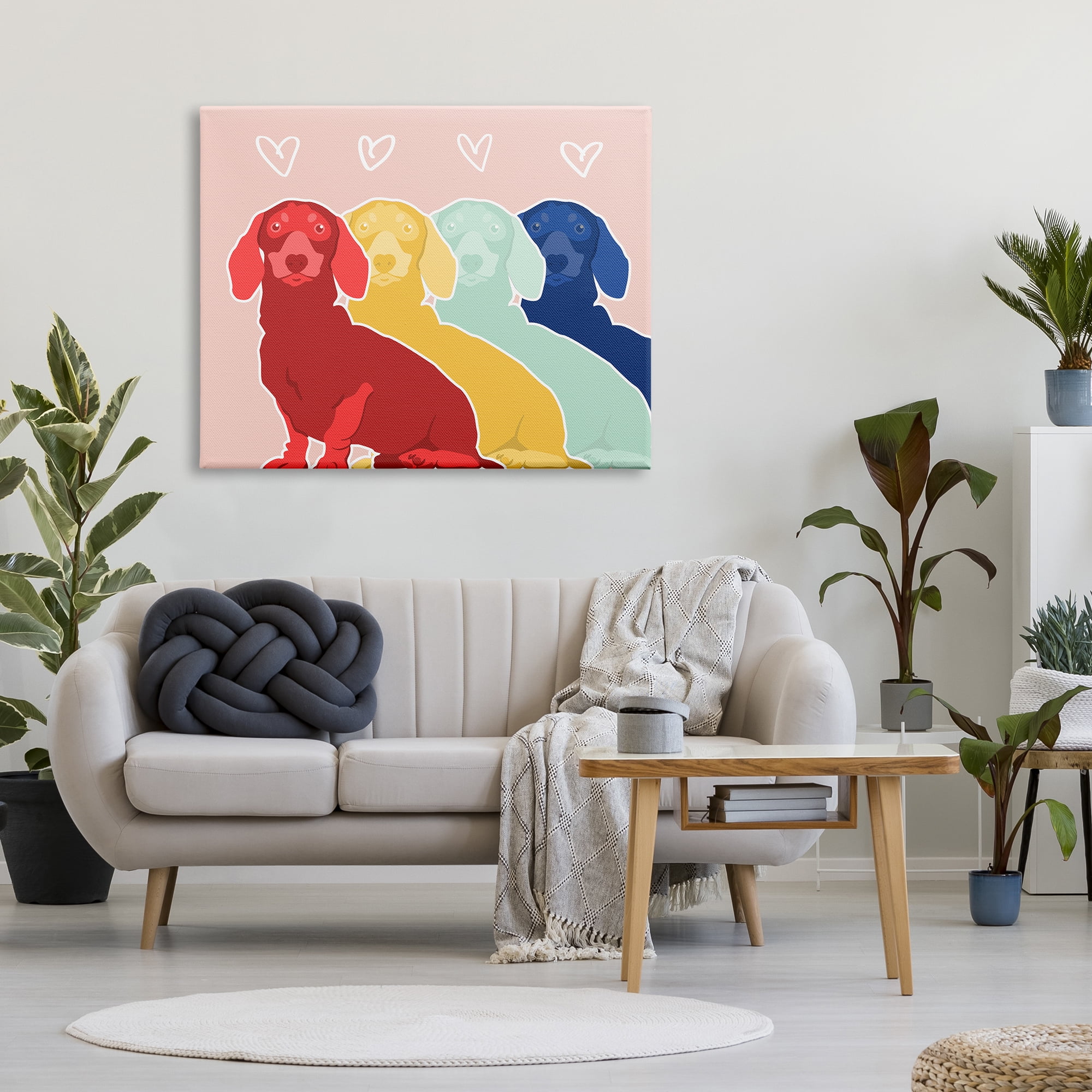 Stupell Industries Dachshund Bold Pop Dogs Heart Shapes over Pink, 48 x 36, Design by Daphne Polselli