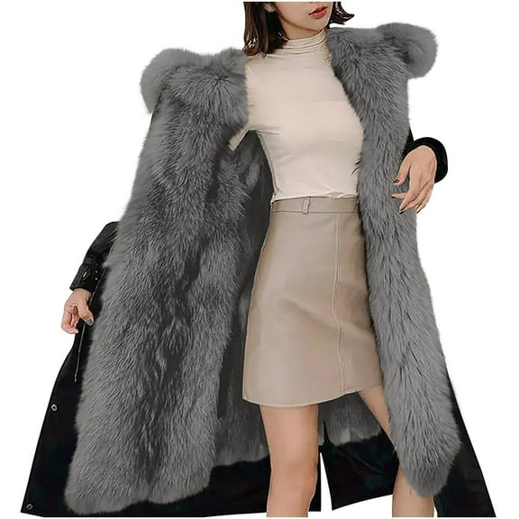 Qetyuw Women's Warm Winter Coats Plus Size Fleece Lined Jacket Parka Faux Fur Hooded Coat Removable Lining Jacket with Pockets Outdoor Outerwear
