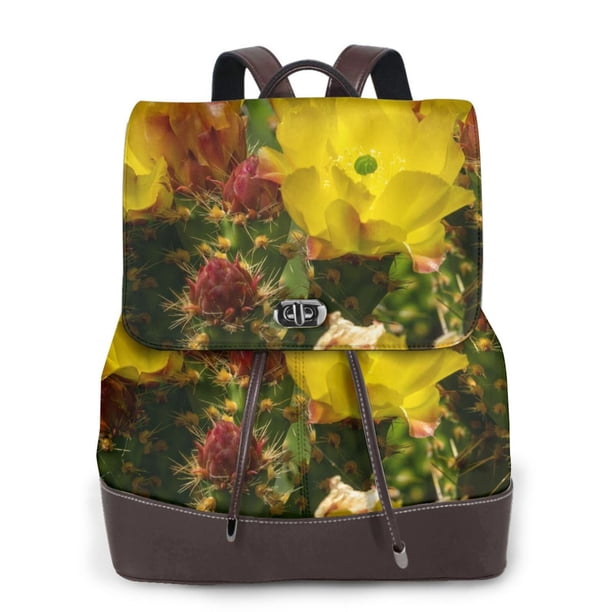 Easygdp Cactus Flowers Mochila de Cuero para Mujeres, Bolso de Hombro, Bolsos de Mano de Moda para Trabajo y Viajes