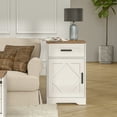 thumbnail image 1 of WAMPAT Table d'Extrémité avec 1 Tiroir et Porte, Grande Table d'Appoint Style Ferme pour Sofa, Table de Nuit Moderne Haute avec Tablette de Rangement Ajustable, Armoire d'Accent pour Salon Chambre, Blanc Antique, 1 of 7