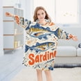 thumbnail image 5 of FORMRS Wearable Blanket Hoodie with Sleeves for Kids Cozy Flannel Sweatshirt, Blue Sardines Pattern, 5 of 7
