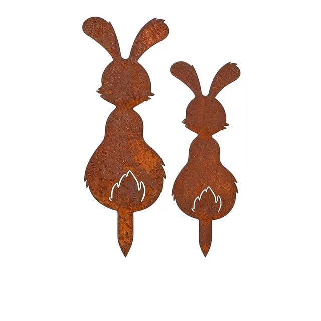 Rustic Rabbit Garden Stake Set Of 2 Metal Silhouette Outdoor Yard Decor For Easter Spring Landscape Pathway Insert