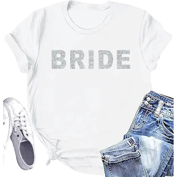 Bride Shirt for Women Engaged Shirt Bachelorette Party Shirts Bride Crew Short Sleeve Bridal Shower Tee Tops