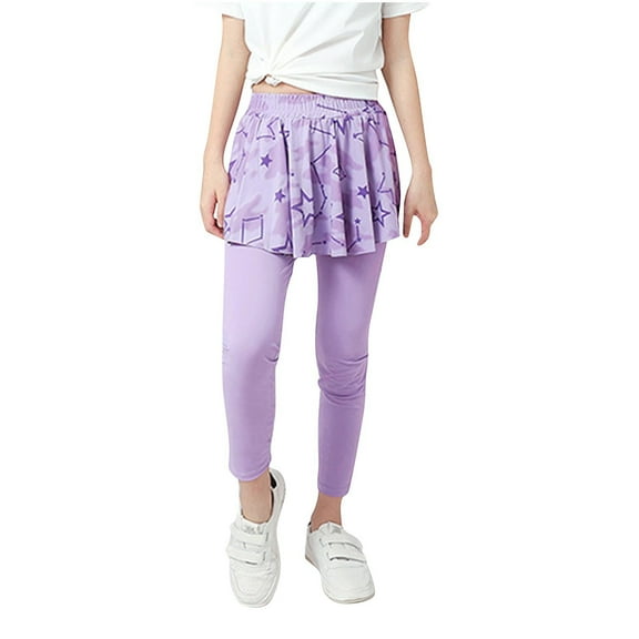 Ltctricy Girls' Leggings with Skirt Comfy High Rise Elastic Waist Stretchy Graphic Skirted Pants Workout Ruffle Tights