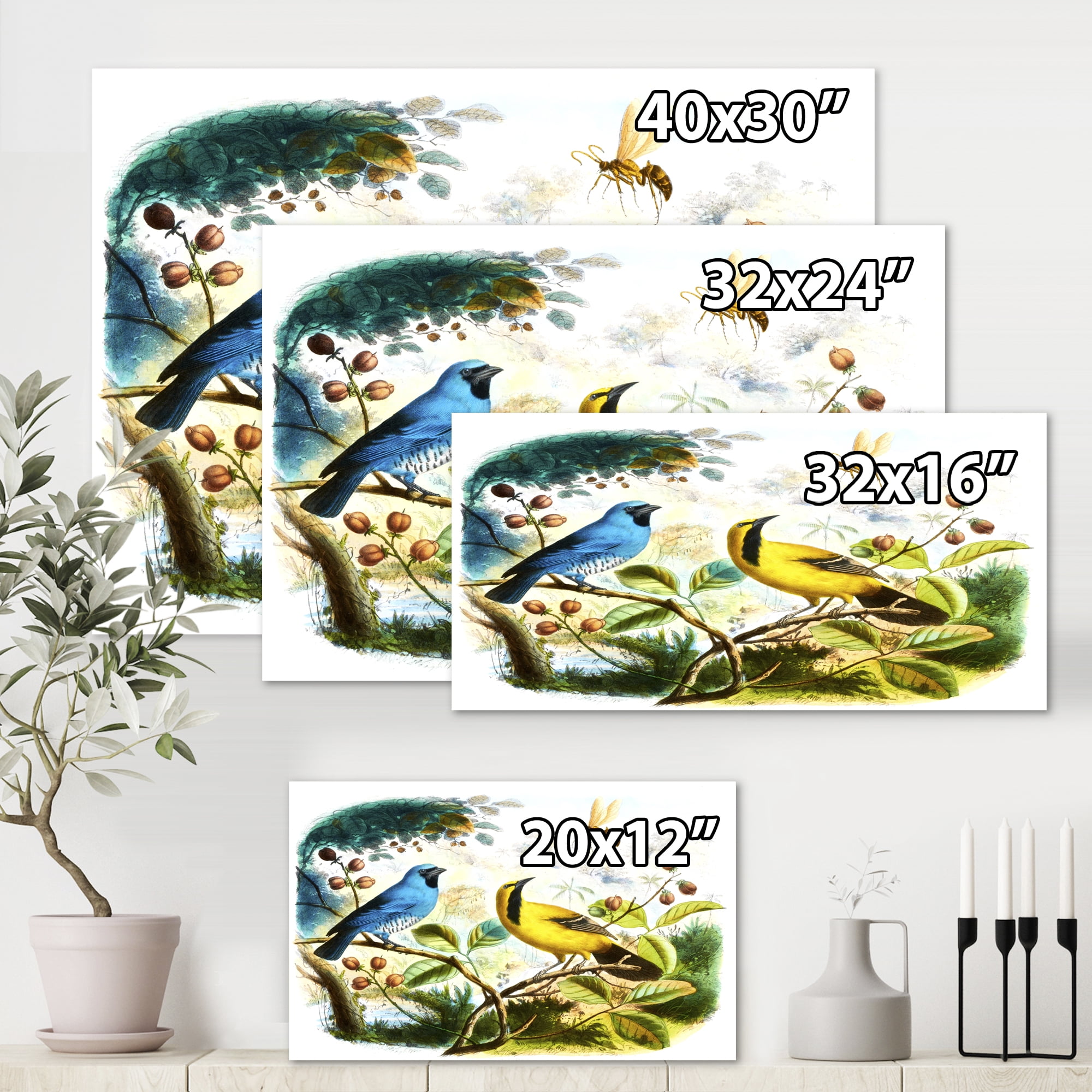 Designart ' Yellow and Blue Bird In The Wild ' Traditional Canvas Wall Art Print