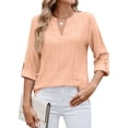 thumbnail image 3 of Female V Neck Casual Hollow Out Eyelet Embroidered Blouses Shirts Beach Cover Up Blouse Dressy Orange Color L, 3 of 9