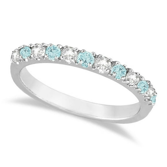 Bague de Protection en Diamant et Aigue-Marine, Anneau d'Anniversaire en Or Blanc 14 K (0,32 Ct)
