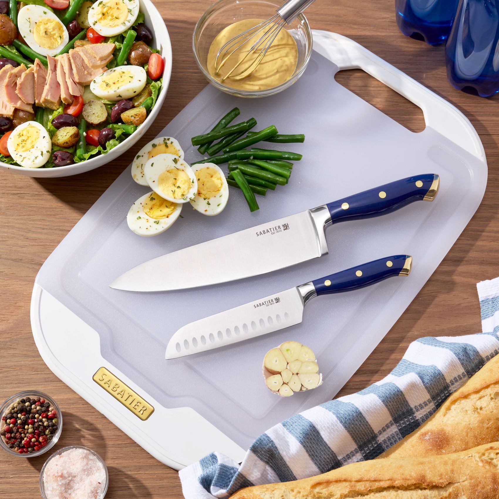 Sabatier Poly Cutting Board with Non Slip Edges, 12 inch x 18 inch, White