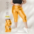 thumbnail image 4 of Zofedap Plus Size Leggings with Pockets for Women, High Waisted Capri Yoga Workout Pants Cropped Tights Gold for Size 3XL, 4 of 8