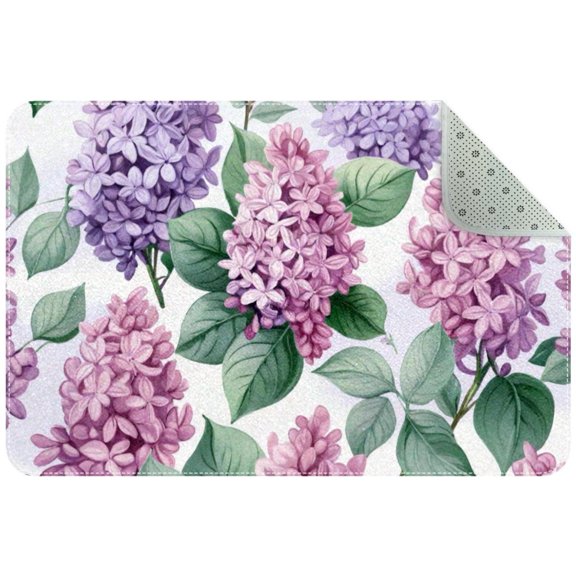 Watercolor Purple Lilac Flowers and Green Leaves Entryway Rug, 2x3 Area Rug Indoor Door Mat Non-slip Washable Floor Carpet Rug for Bedroom Office Dining Room Bathroom