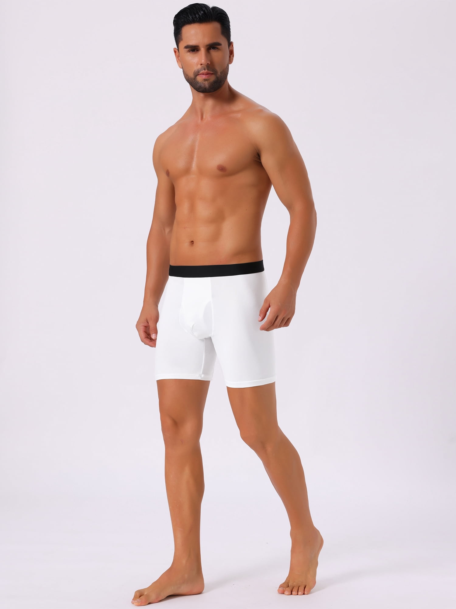 DARING DIVA Men's Lightweight Solid Color Soft Stretch Open-fly Boxer Briefs 34 White
