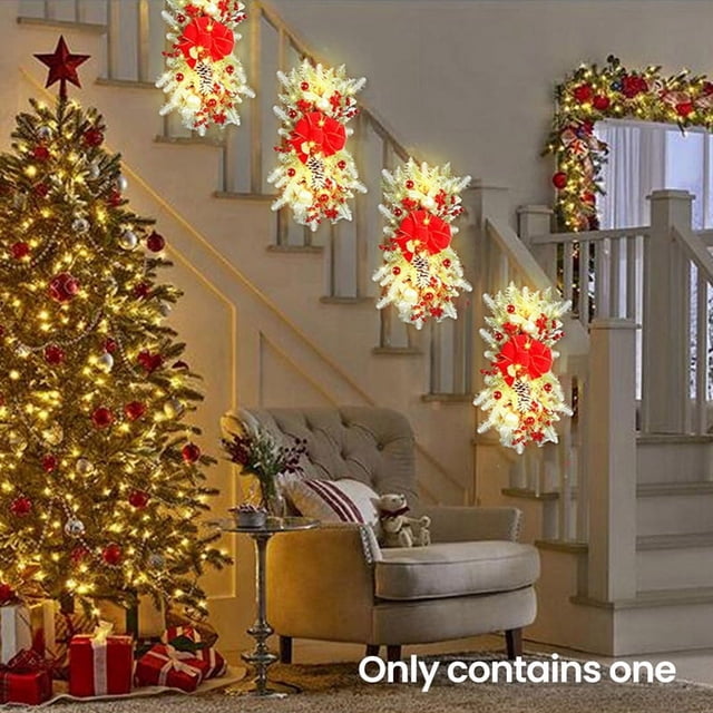 Guirnalda Colgante de Navideña, Decoración Navideña, Colgante de Navideña para Puerta de Pared Navideña + Luz LED Roja