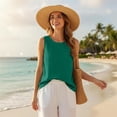 thumbnail image 5 of WULMLEO Cotton Linen Tank Tops for Womens Comfy Lounge Wear Summer Sleeveless Crewneck Shirts Casual Blouse Loose Fit Camis Dark Green Cotton-Linen Blend, 5 of 6