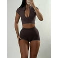 thumbnail image 4 of Workout Yoga Outfits for Women 2 Piece Seamless High Waist Shorts Womens Tracksuits Exercise Set Dark Brown XL, 4 of 5