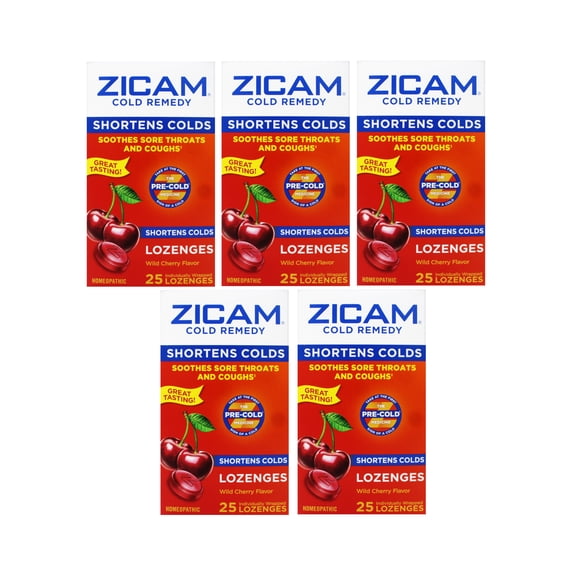 5 Pack - Zicam Cold Remedy Zinc Lozenges, Soothes Sore Throat and Coughs, Wild Cherry Flavor, 25 Count